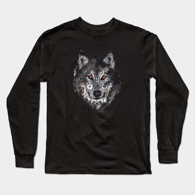 Swirly Wolf Long Sleeve T-Shirt by VectorInk